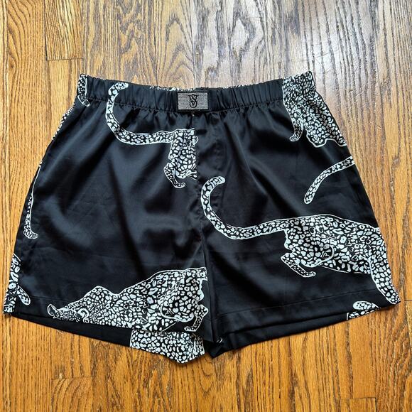 Victoria's Secret Satin Shine Patch Black Leopard Bling Shorts Boxer Pajama SM - Picture 3 of 10